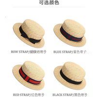 Natural Wheat Straw Flat Top Boater Hat Women UPF50+ Sun Protection Bow Accent Beach Wedding Resort Summer Sun Hat