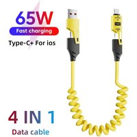 New 4-in-1 65W 6A Telescopic Spring Cable Portable Short USB Cord Fast Charging Data Wire For Universal Device Charging 2026