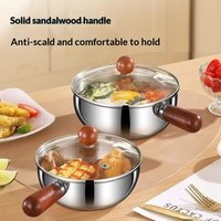 17cm Stainless Steel Pot with Walnut Handle, Single-Serve Bowl for Fruit Salad, Yogurt & Breakfast, Restaurant Quality