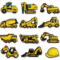12Pcs Engineering Vehicle Series Shoe Charms For Shoe Key Chain Sandals Beach Bags, DIY Shoe Decorations Accessories Shoes Pins