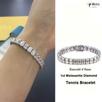 100% 925 Sterling Silver VVS1 3EX D Color 1CT Emerald Cut Diamonds Gemstone Real Moissanite Bracelets Bangle Jewelry