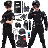 SWAT Children Halloween Policeman Cosplay Costumes Kids Carnival Police Uniform 110-160cm Boys Army Policemen Soldier 7 Pcs/Sets