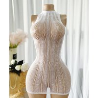 1PC Women Sexy Fishnet Cover Up Without Bikini Hollow Out Bodycon Dress See Through Beachwear Summer Women's Swimwear DS493