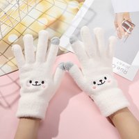 Kawaii Handschuhe Weibliche Niedliche Cartoon Gestickte Bär Touchscreen Handschuhe Herbst Winter Warme Frauen Einkaufen Stricken Handschuhe Weiche Handschuhe