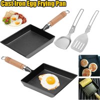 Japanese Cast Iron Pan Frying Tamagoyaki Omelette Black Non Stick Pan Fry Egg Pancake Kitchen Pot Cover Gas Cooker Induction