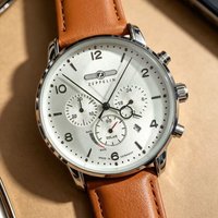 Zeppelin 8086-4 Automatik-Chronograph mit Datumsanzeige, Multifunktionale Hochwertige Leder-Quarzuhr, Geschenk, Modische Freizeituhr