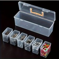 Tool Parts Storage Box Set, 6 Small + 1 Large Multi-Grid Transparent Container, Portable Hardware Organizer for Screws Nails