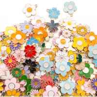 Mixed 20/30/50pcs Floral Series Flowers Charms Assorted Enamel Pendants For Jewelry Making DIY Necklace Bracelet Earrings Making