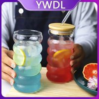 YWDL 350/480ml Heat-Resistant Wave Cup Set of 2 with Lid And Straw Beer Juice Ice Coffee Cocktail Fruit Glass Drinkware