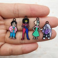 10pcs Cartoon Charms Diy Jewelry Making Enamel Earring Phone Keychain Bracelet Pendant Diy Accessories Alloy Metal Black Plated
