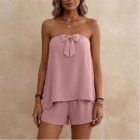 2026 Spring Summer New Casual Fashion Fungus-edged Temperament Shorts Tube Top Two-piece Set For Women Simple Commuting Clothing