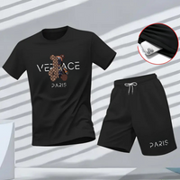 Men's 2-Piece Luxury Bear Print T-Shirt Shorts Set Casual Summer Tracksuit Breathable Short Sleeve T Black Shorts for Streetwear