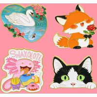 Animals Black Cat Fox Enamel Pins Swan Baby Fish Brooch Lapel Pin Badge on Backpack Clothing Accessories Fashion Jewelry Gifts