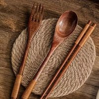 3 pieces/set, wooden tableware, spoon, fork, chopstick set, portable tableware, restaurant, family gathering, wedding tableware