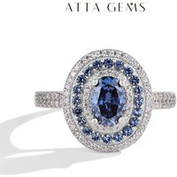 ATTAGEMS Blue Moissanite Women Rings Oval Cut 1.0CT Real S925 Sterling Silver Jewelry For Wedding Engagement Ring With Certified