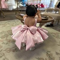 Wedding Mini Flower Girl Dress 2026 Satin Sleeveless Backless Bow Short Tutu Dress Baby Princess Dress Formal Party Dress Custom