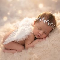 Soft White Feather Newborn Angel Wings Gentle Leaf Headband Set for Infants Comfortable Baby Photography Props
