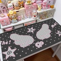 Sweet Pink Black Ins Polka Dot Wing PU Leather Desk Mat Protector Mouse Pad for Office Dorm Non-Slip Waterproof Desk Blotter Pad