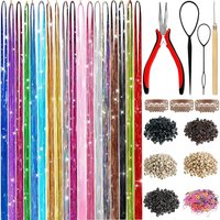 48 Inch Synthetic Hair Tinsel Kit With Tool 1200 strands Tinsel Hair Extensions 12 Colors Fairy Hair Tinsel Sparkling Shiny Hair
