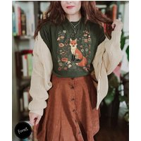 Woodland Lover Gift for Her Cute Flower Fox Shirt Vintage Floral Cottagecore Unisex Tee Funny Apparel Trendy Casual Streetwear