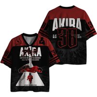 AliExpress Bandai New Men's Oversized AKIRA Anime Mesh Jersey T-shirt, Retro Kaneda & Red Bike Print, Casual Streetwear V-Neck Short Sleeve Top