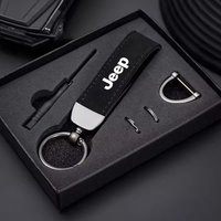 Suede Leather Car Keychain Key Ring Holder For Jeep Wrangler Grand Cherokee Avenger Compass Wagoneer Gladiator Patriot Renegade