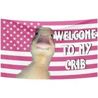 3X5FT Funny Goose Flag Tapestry Welcome To My Crib Dorm Bedroom Background Cloth Cartoon Hanging Cloth Wall Art Decor Banner