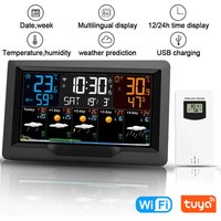Tuya WIFI Smart Weather Station Color Screen APP Control Weather Alarm Clock Indoor and Outdoor Temperature Humidity Meter