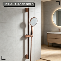 Adjustable 3 Function Brushed Rose Gold Shower Riser Slide Bar with Hand Held Shower & Hose Wall Mount Shower Sliding Bar Set
