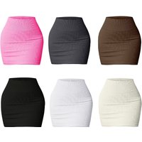 Women's Basic High Waist Stretchy Tube Pencil Mini Skirt Summer Ribbed Knit Short Bodycon Skirt
