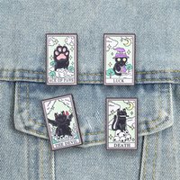 Black Cat Tarot Card Enamel Pins Gothic Mystical Cartoon Kitten Brooches Ace of Paws Lapel Badge Witchy Jewelry Gift for Friends