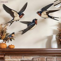 3Pc Wild Spring Swallow Messenger Wall Arts Unique Natural Wooden 2D Flat Wall Hanging Sculpture Deco for Home Living Room Party