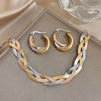 Trend Chic Women's Set Jewelry Three Color Twist Weave Snake Bone Chain Stainless Steel Necklace Earring Statement Accessories
