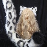 Halloween New Product Handmade Animal Ear Simulation Original High Quality Snow Leopard Ear and Tail Set Hair Band Headwear Girl