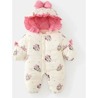 Minnie Winter Baby Girl Onesie Hooded Cotton Bow Design Thickened Newborn Climbing Clothes 0-1 Years Bodysuits Jumpsuit