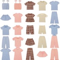 MP26 SS Flower Print Plaid Collection Children Outfit Set Short Sleeve T-Shirt Girl Casual Slim Pants Dress Baby Bodysuit Romper