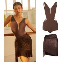 2026 Latin Dance Dress Women Criss Cross Tops Fringe Skirt Sexy Rumba Samba Performance Costume Adult Practice Clothes DNV26586
