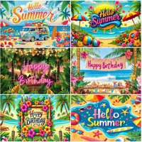 Summer Hawaii Beach Birthday Party Decorations Backdrop Tropical Beach Flamingo Photography Banner Kids Adult Background Props