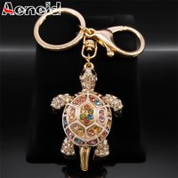Exquisite Colorful Crystal Turtle Key Ring Holder for Women Men Alloy Rhinestone Animal Keychain Charm Jewelry Gifts K5205S03