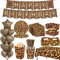 Leopard Birthday Party Decor Banner Balloon Tableware Paper Plates Cups Napkins Tablecloth Popcorn Box Food Tray Gift Box Straws