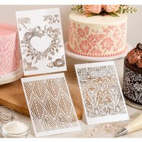 3Pcs Heart Floral & Vintage Scroll Cake Stencil for Cakes Cookies, Decorating Mold for Cream Frosting, Wedding, Birthday & Party