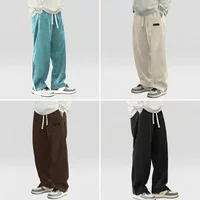 2026New Mens Corduroy Casual Pants Fashion Loose Fit Baggy Pants Straight Sweatpants Elastic Waist Drawstring Outdoor Streetwear