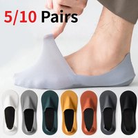 10/5 Pairs Men's Cotton Boat Socks Deodorant Sweat-Absorbent Thin Breathable Non-Slip Summer Ankle Socks