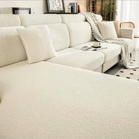 Thick Solid Teddy Fleece Stretchy Sofa Cover, Elastic Full Covered Sofa Seat Cover Slipcover Easy Care Machine Washable
