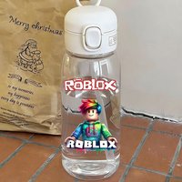 Roblox 600ML Bottle Large Capacity Cartoon Outdoor Exercise Plastic Transparent Straw Water Cup Games Periphery Drinking Bottle