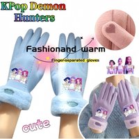 AliExpress Bandai KPop Demon Hunters Rumi Gloves Cute Cartoon Fashion Warm Touchscreen Outdoor Cycling Fingerless Gloves Girl Birthday Gift