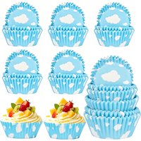 100Pcs200Pcs Blue Sky and White Clouds Cake Paper Cups, Oil-Proof Baking Cups, Suitable for Bread, Cakes, Muffins, a Must-Have for Home Kitchens and Restaurants