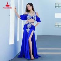 BellyDance Costume Set Customized Exquisite Pearl Bra+rhinestone Split Long Skirt 2pcs Women Oriental Dance Performance Costumes