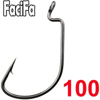 100 pcs Wide Gap Worm Fishing Hooks Jig Crank Big Bass Hook Black High Carbon Steel Crank Barbed Hook for Soft Fishing Lure