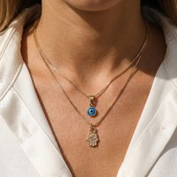 Minimalist Double Layered Evil Eye Hamsa Hand Necklace for Women Turkish Blue Eye Pendant Choker Party Aesthetic Amulet Jewelry